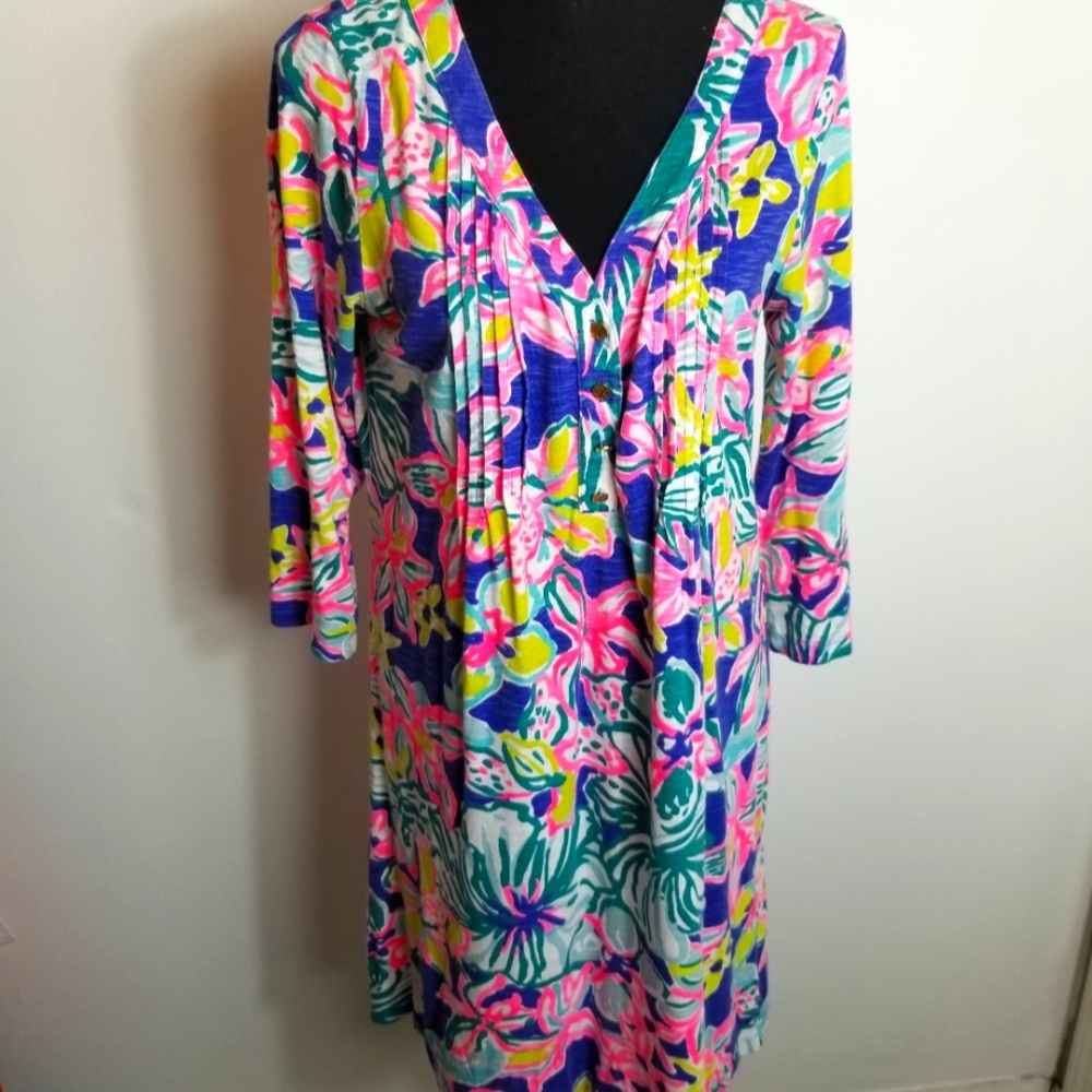 Lilly Pulitzer Amberly Iris Blue Casa Print T-shirt Mini Dress